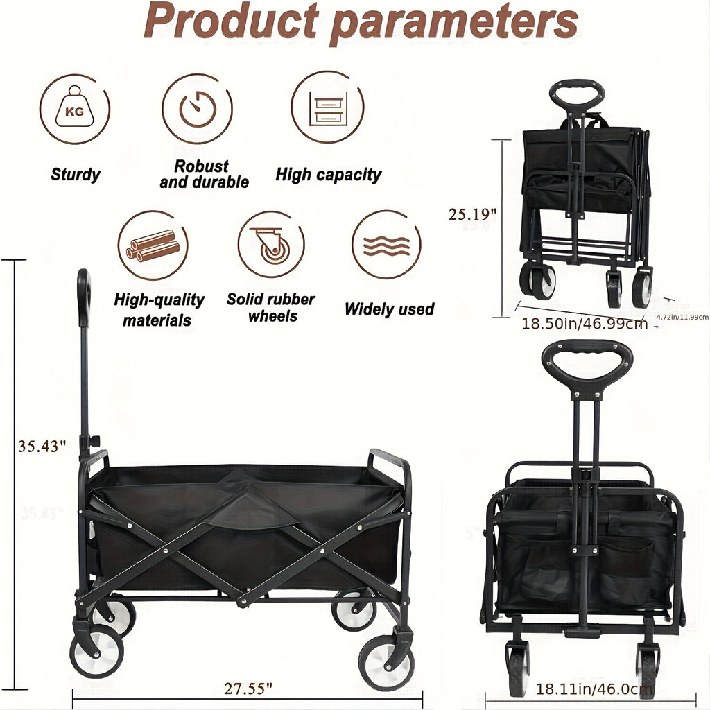 Car Portable Folding Station Wagon - Folding, Heavy Duty Wheels, Multi-functional for Beach, Camping & Grocery Shopping -  Can Carry 330lbs - For Outdoor Enthusiasts & Families