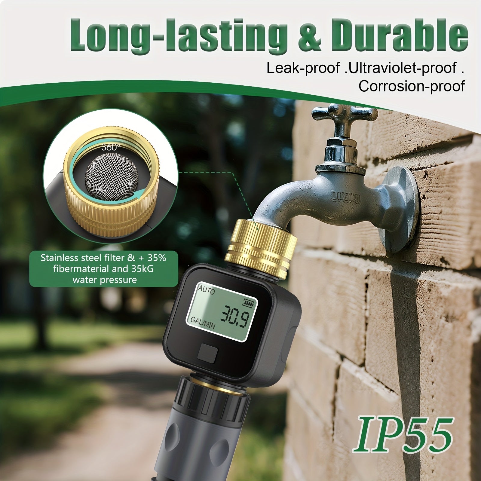 INSOMA Water Flow Meter with Brass Inlet And Outlet Metal Thread, IP55, Measure Gallon/Liter Consumption And Flow Rate for RV Water Tank Filling