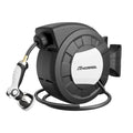 100ft X 1/2" Retractable Garden Hose Reel, Decorative Outdoor Garden Hose Reels - Automatic Self Retract Wall Mount Hose Reel Enclosed Storage, Any Length Lock, 10Pattern Nozzle-Black & White