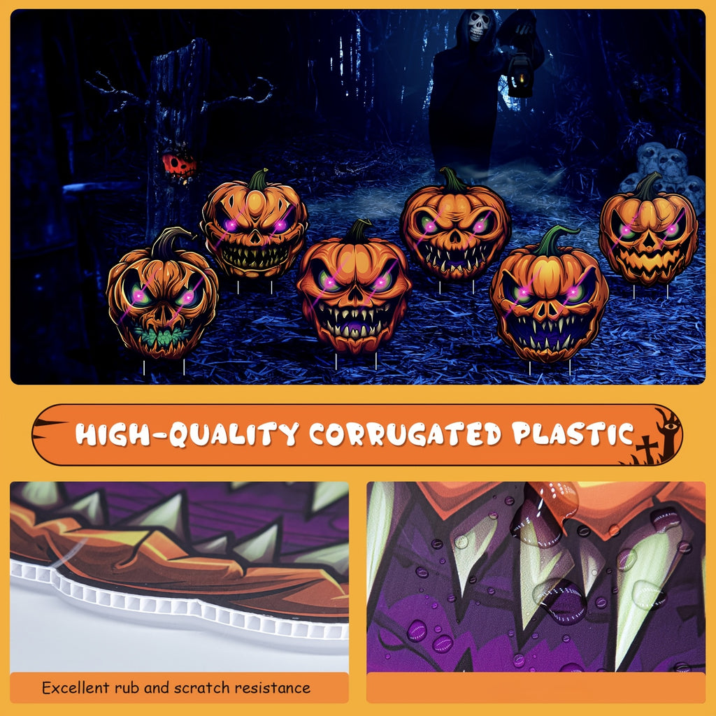 6-Pack Pumpkin Halloween Decorations Plastic Yard Signs with Stakes, Halloween Decorations for Outdoors, Scary Silhouette with Glow-In-Dark Eyes for Outdoor Yard Lawn Garden