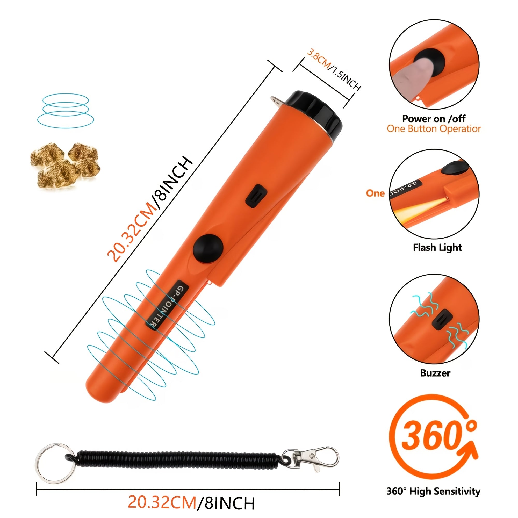 Professional Metal Detector Pinpointer - Handheld Treasure Hunting Wand with Buzzer/Vibration Alerts for Golden/Silver/Relics, 360° Detection Capability, Durable Plastic Construction, Battery-Powered (Batteries Not Included), Treasure Hunting Equipment, S