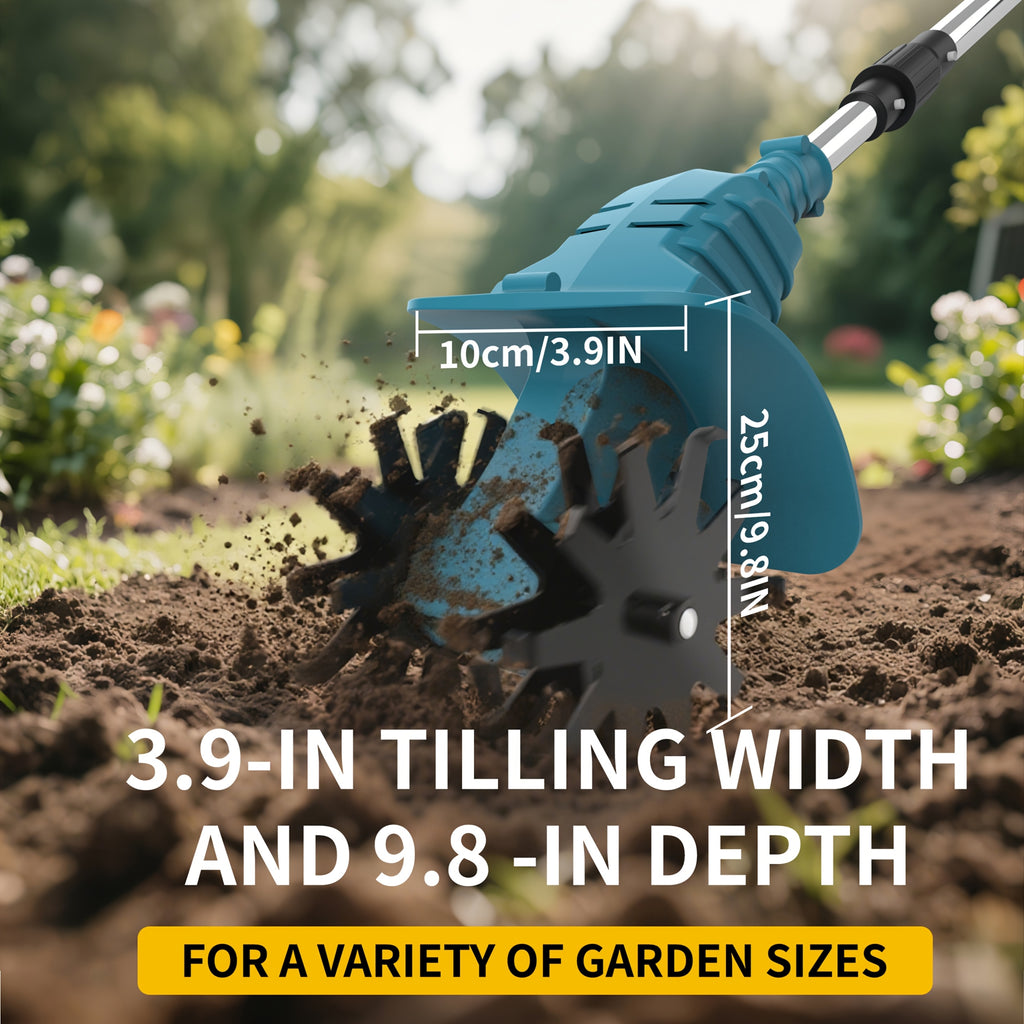 Cordless Electric Tiller And Garden Scarifier, Cordless Tiller 270 RPM Lightweight, Portable with 2 X 3.0Ah Batteries And Charger, Durable Metal Structure Landscape Maintenance, Compact Design, Long-Lasting Performance
