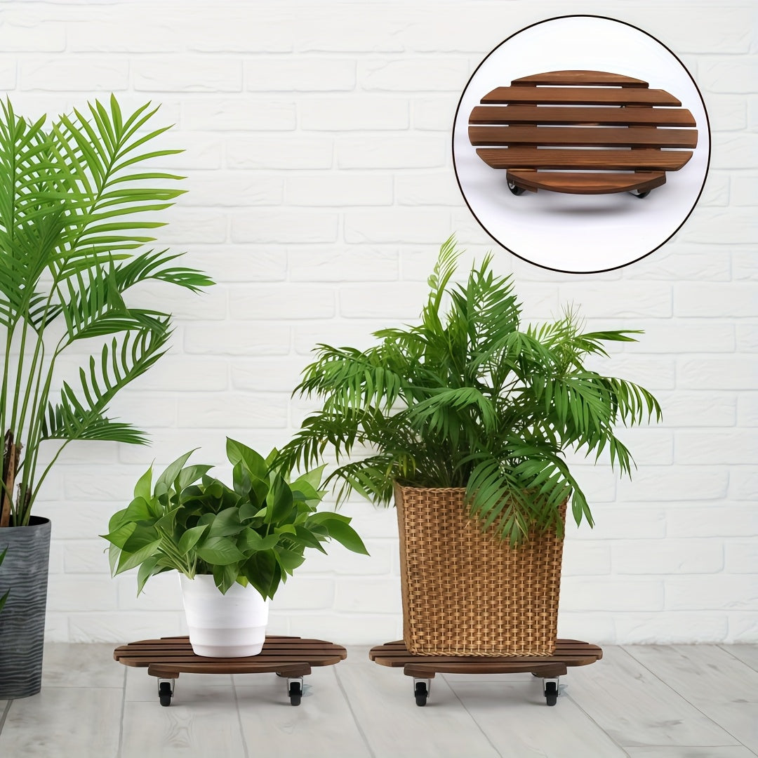 4/2pcs Acacia Wood Rolling Round Plant Caddy for Plant Pots, Heavy Duty Plant Stand with 360° Lockable Wheels, 360Lbs Capacity Caddy for Indoor And Outdoor Use, Large Plant Pots And Flower Pots, Gazebo