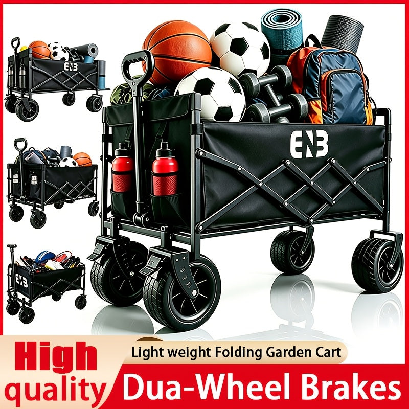 ENB Foldable High-Capacity Garden Cart with Quiet Swivel Wheels And Dual Brakes, Durable Fabric Cover All-Terrain Hand Cart Ideal for Outdoor Camping, Picnics, Shopping, And Street Vending. Perfect for Groceries, Shopping, Gardening, And Camping.