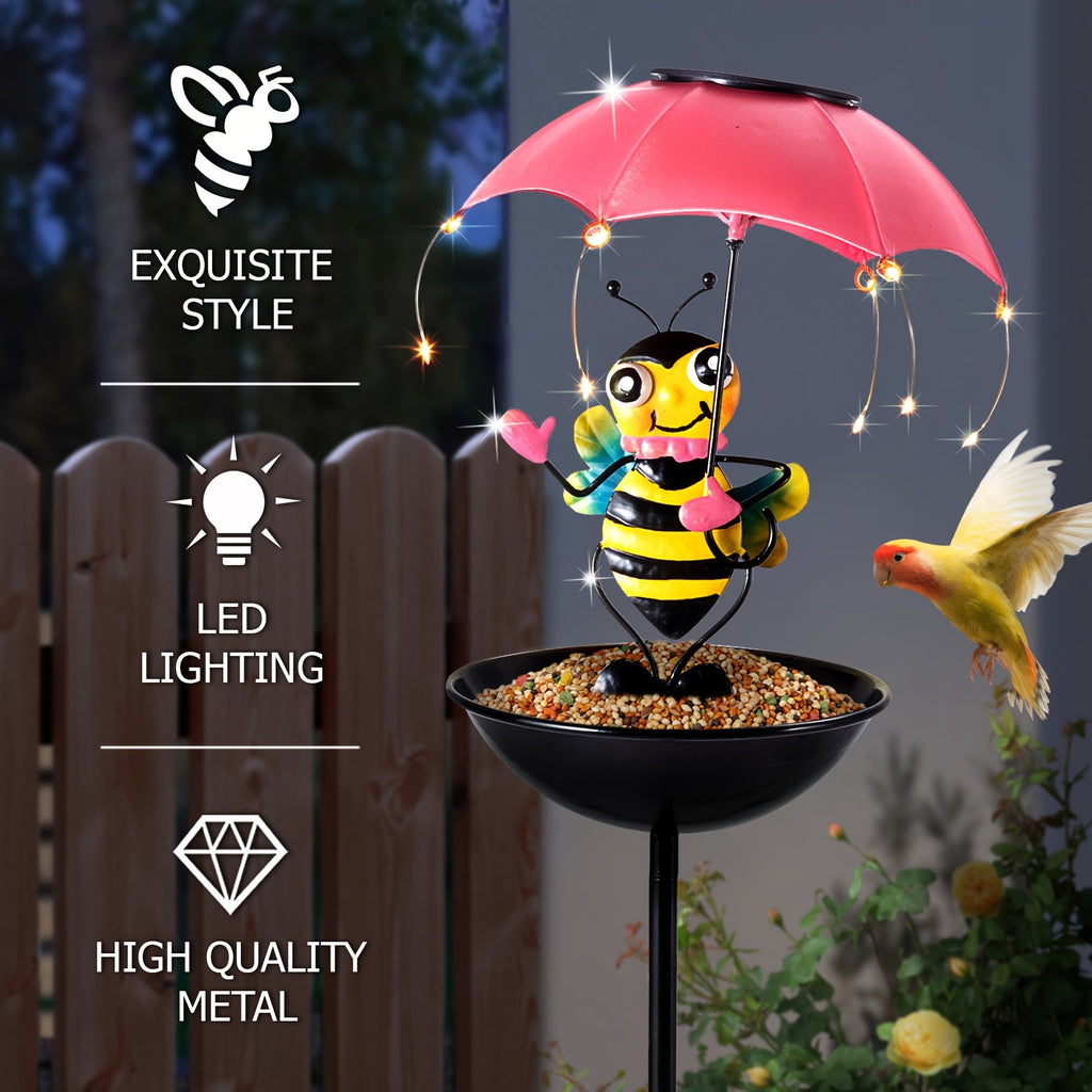 36.2 Inch Iron Bee Figurine for Home Decoration, Collectible Patio Ornaments, Solar LED String Lights, Includes Bird Feeder Feature, Perfect for Father'S Day, Thanksgiving, Christmas Gifts, Ideal for Lawn, Patio, And Garden