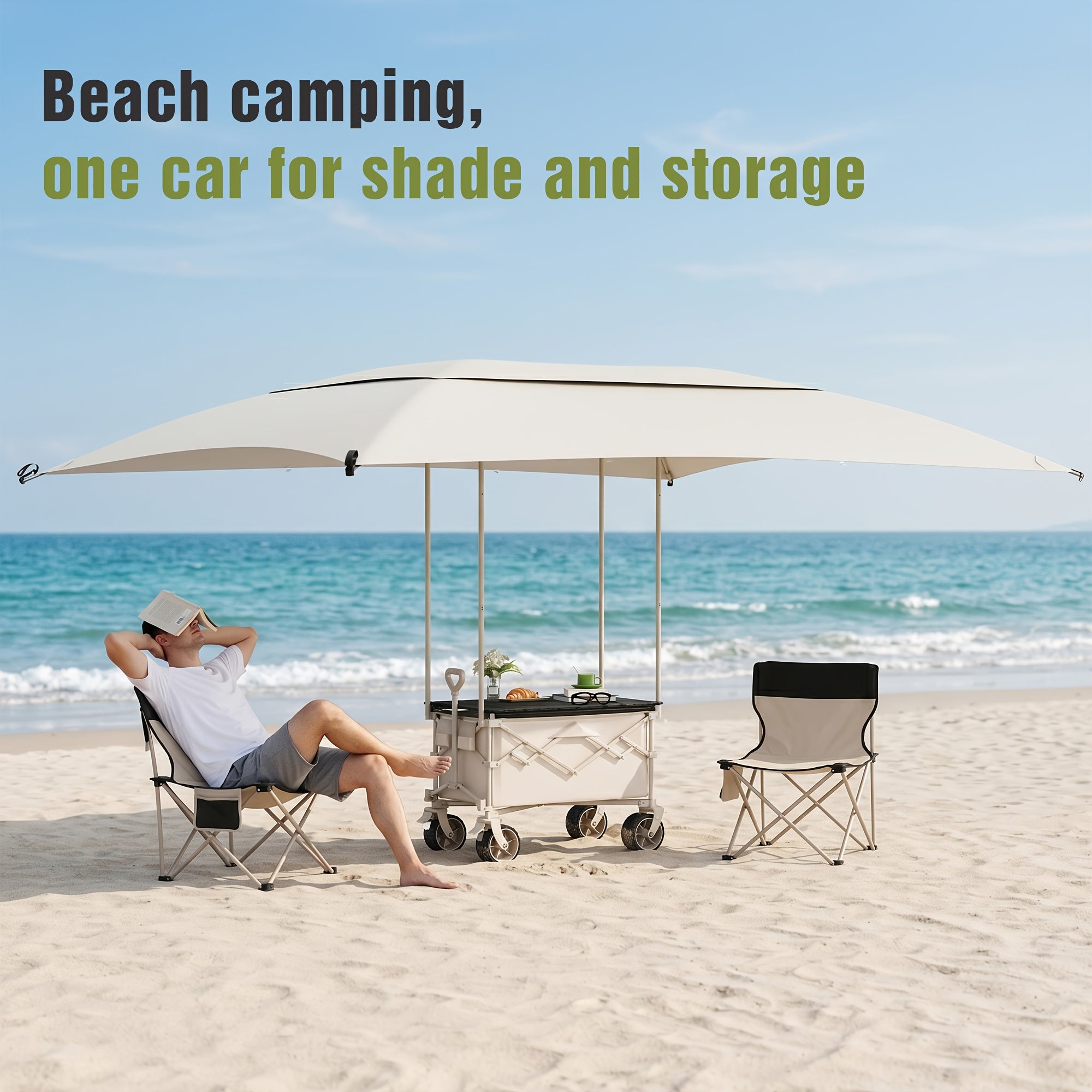Collapsible Wagon Cart with Canopy And Bamboo Tabletop - Portable Utility Garden Cart for Camping And Outdoor Activities,  Tailgating Supplies, Foldable Design, Compact Storage, Easy Assembly, Sturdy Frame, Event Organizers