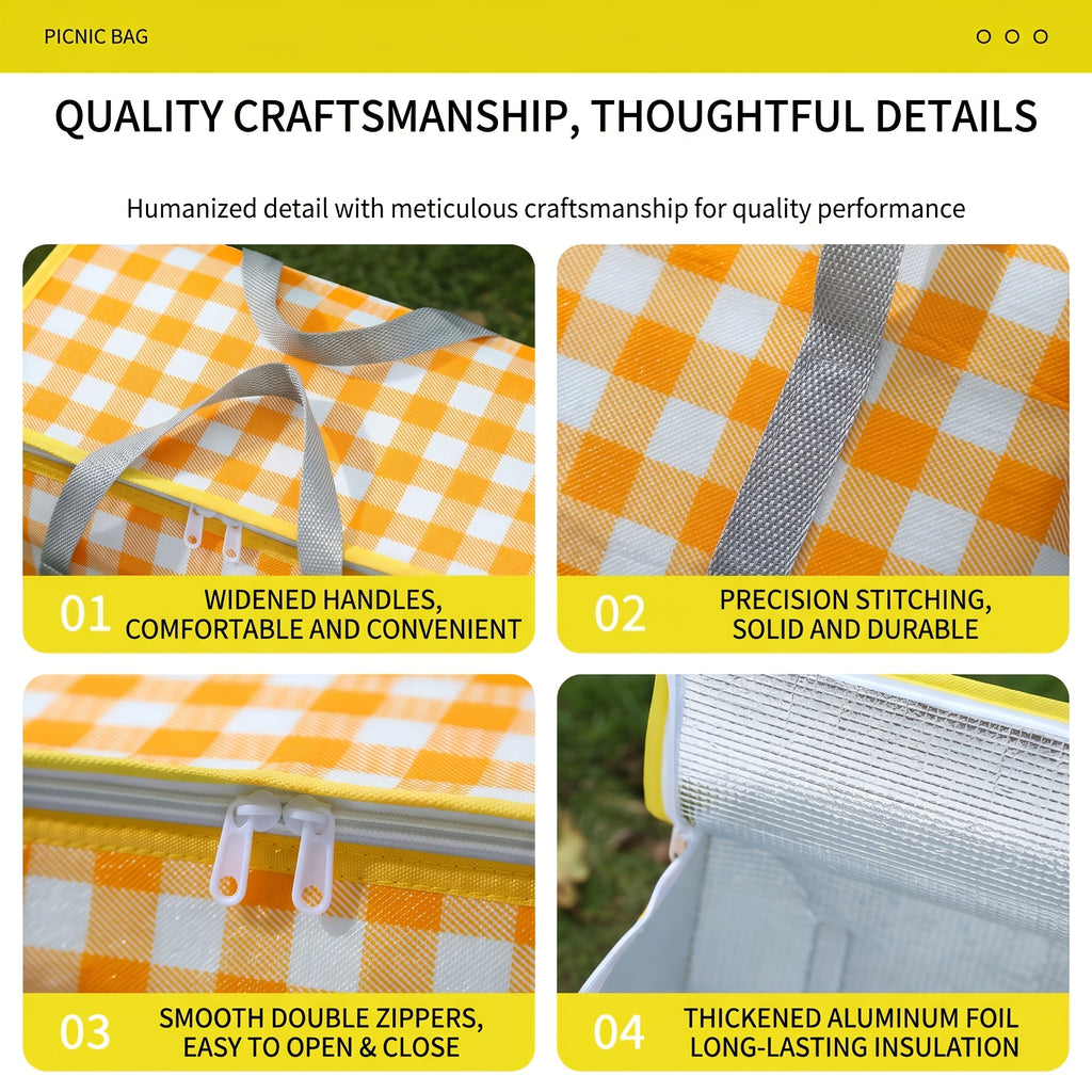 Picnic Bag & Mat Set, Deluxe Insulated Leakproof Large Capacity Cooler Bag, Waterproof Foldable Picnic Blanket, All-in-One Outdoor Supplies for Camping Hiking Beach Travel BBQ Family Party Non-Food Direct Contact