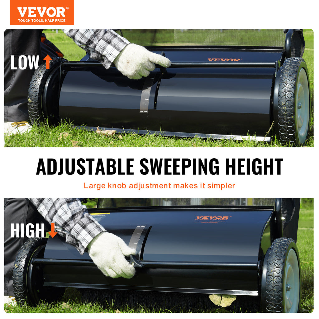 VEVOR Push Lawn Sweeper, 21-inch Leaf & Grass Collector, Strong Rubber Wheels & Heavy Duty Thickened Steel Durable to Use with Large Capacity 3.5 cu. ft. Mesh Collection Bag, 2 Spinning Brushes