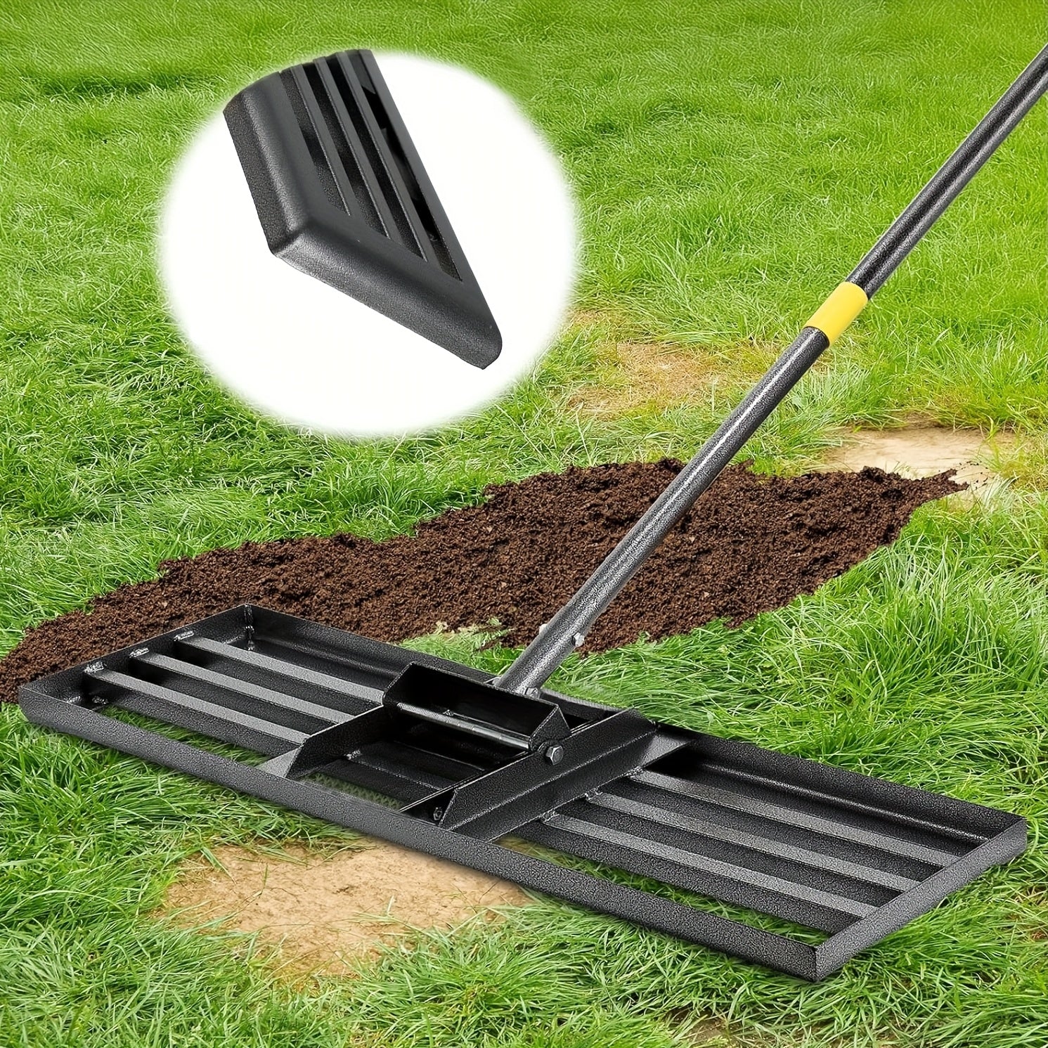 YEYEBEST Lawn Leveling Rake, 17X10 Heavy Duty Lawn Leveler Tool for Lawns with 5/6FT Ergonomic Handle, Yard Garden Golf Course