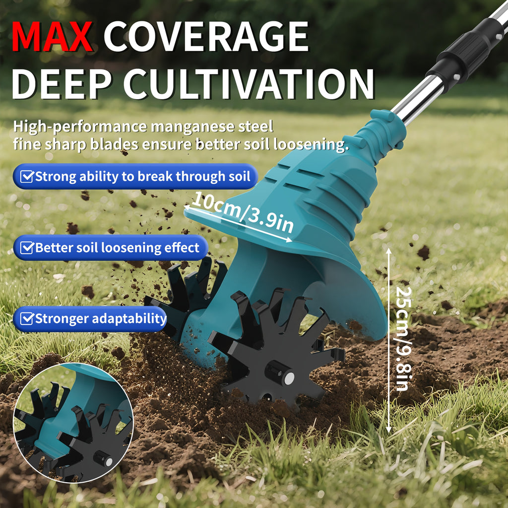 Cordless Electric Tiller And Garden Scarifier, Cordless Tiller 270 RPM Lightweight, Portable with 2 X 3.0Ah Batteries And Charger, Durable Metal Structure Landscape Maintenance, Compact Design, Long-Lasting Performance