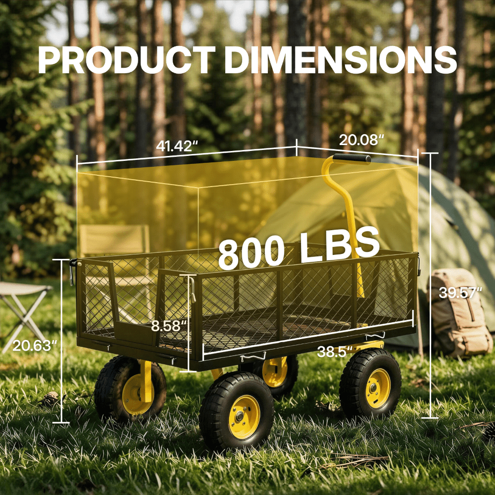 NorthSky Heavy Duty Garden Cart - 800lbs Load Capacity with 180° Rotating Handle, 10" All-Terrain Tires, Removable Sides for Easy Hauling, Off-Road Garden Wagon for Yard Work, Outdoor Utility Cart