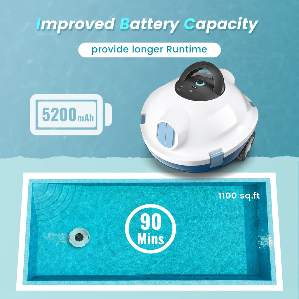 INSE Y10 Cordless Robotic Pool Cleaner, Pool Accessories, Pool Must Haves Automatic Vacuum, 90-Minute Runtime, Waterproof Rating:IPX8,Self-Parking, Lightweight, Ideal for Flat Above/In-Ground Pool Up to 65 Feet/1100 Sq.Ft
