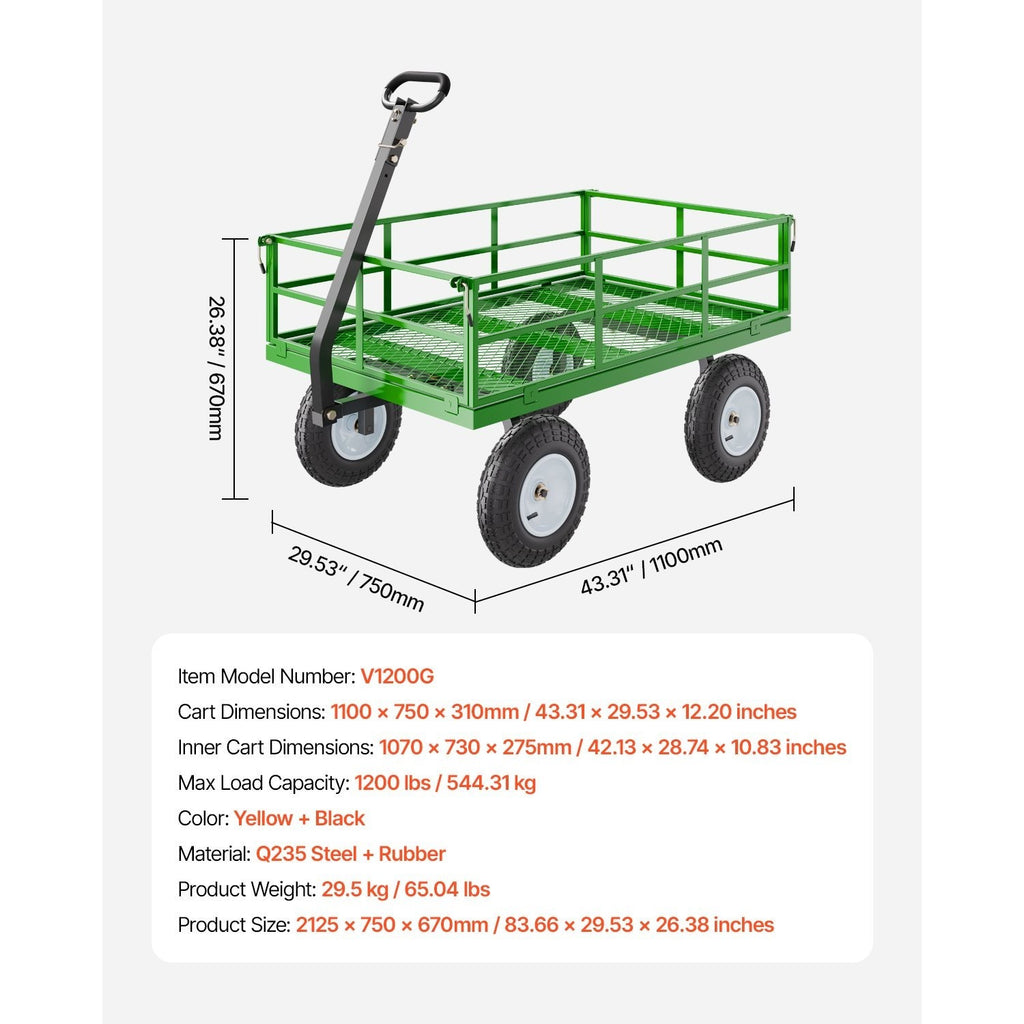 VEVOR Steel Garden Cart 680/900/1200lbs Capacity Heavy Duty Wagon Cart 13in Tires
