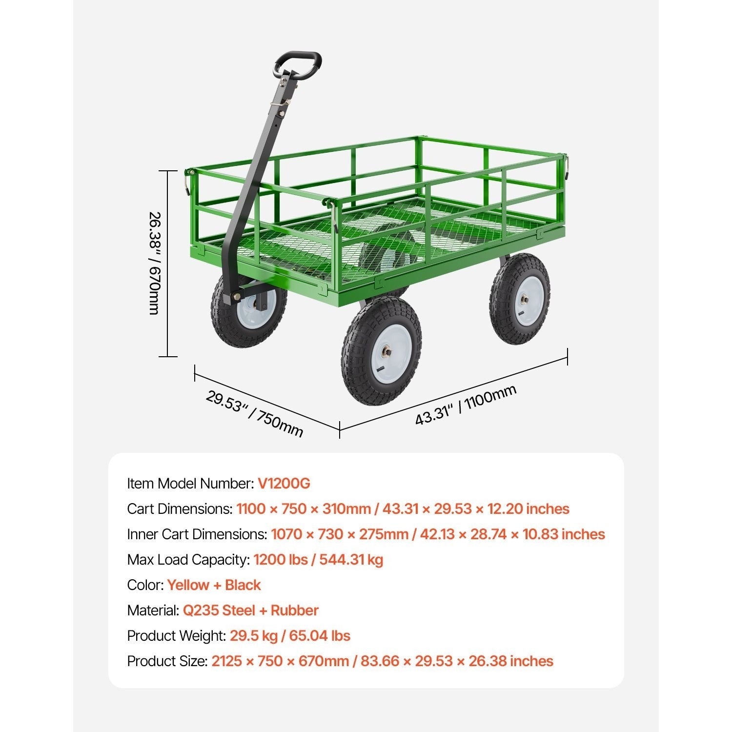 VEVOR Steel Garden Cart 680/900/1200lbs Capacity Heavy Duty Wagon Cart 13in Tires