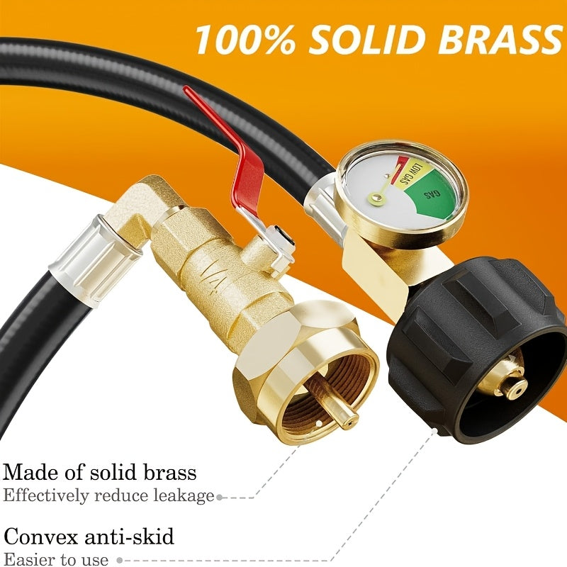 4ft/48'' Propane Refill Adapter Hose with Gauge Propane Tank Refill Adapter Extension Hose for 1LB Propane Gas Tanks with ON/Off Control Valve 1lb Propane Tank Refill Adapter Kit with Safety Shutoff Valve Easily Fill 1lb Bottles from 20lb Tank