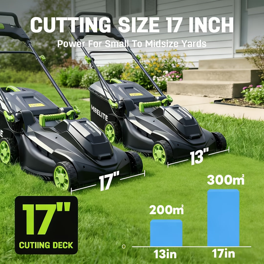 Deli Steelite 17"/13" Cordless Lawn Mower, 21V Battery Powered Walk-Behind Push Mowers, Electric Lawn Mowers With Brushless Motor, 2-in-1 Mulching & Bagging, 6/5 Heights Adjustment, 1*4.0 Battery Or 2*4.0 Batteries