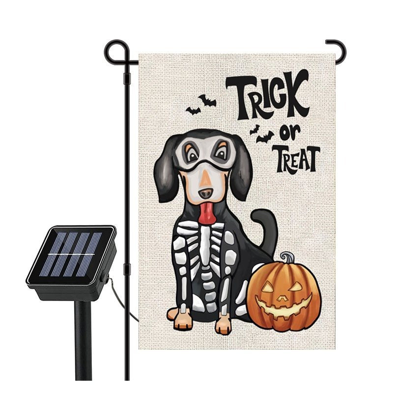 Garden Flag Stand Holder Pole with 2 Prong Base for Outside garden Flag, More Stable Yard Flag Stand for Small Waterproof Garden Flags 12 x 18（Flagpole and flag sold separately） Garden Flag for Halloween Ghost Pumpkin Black Cat Garden Flag with Solar LED