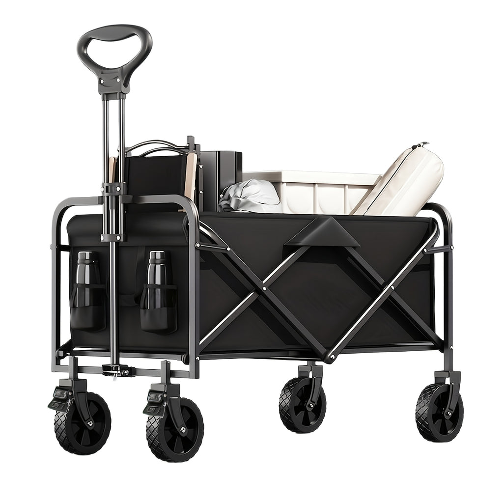Collapsible Wagon with Wheels, 590 Lbs Wagons Carts Foldable Wagon Cart with Flexible Handle, Lightweight Portable Folding Utility Grocery Shopping Cart for Grocery Sports Garden Camping, No Assembly Required
