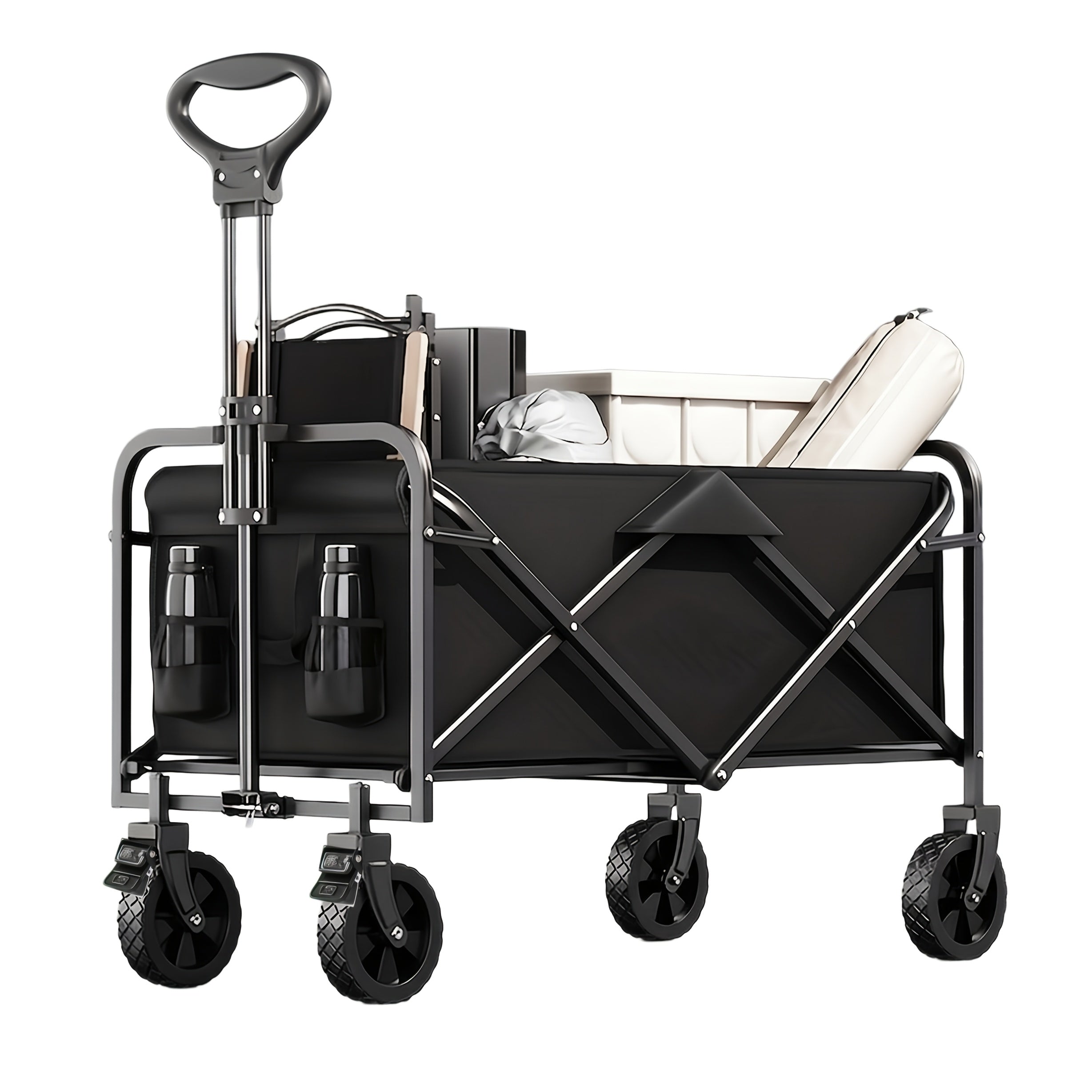 Collapsible Wagon with Wheels, 590 Lbs Wagons Carts Foldable Wagon Cart with Flexible Handle, Lightweight Portable Folding Utility Grocery Shopping Cart for Grocery Sports Garden Camping, No Assembly Required