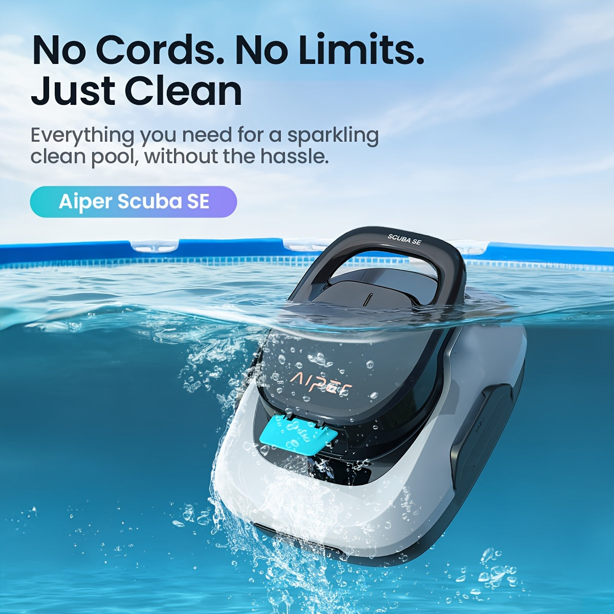 Refurbished AIPER Pool Cleaner Robot for Above Ground Flat Pools Up to 860 Sq.ft Cordless Pool Cleaner with 90-Min Runtime, Smart Self-Parking, Lightweight, Pool Vacuum Scuba SE