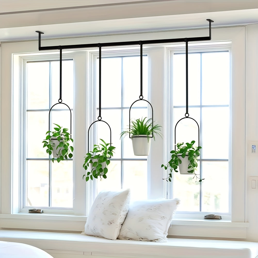 1 Set of Metal Adjustable Hanging Flower Pots, Attached 4 Plastic Flower Pots, Indoor Windows and Ceiling Herb Garden Tracks, Wall Plant Hanger with Nylon Rope, 11.8 Inches-18.1 Inch Wide Expandable Kitchen Drawer Rack, Kitchen Slide-out Storage Rack