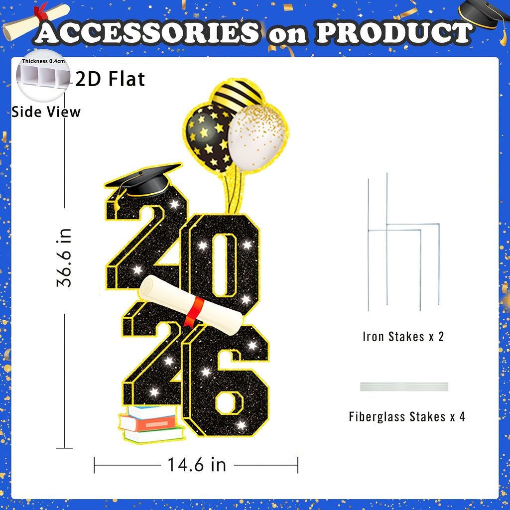 2D Flat - 【2D Flat】 2D Flat - [2D Flat] Large 2D Flat Yard Sign for The Class of 2026, Measuring 3.5 Feet, Perfect for Outdoor Graduation Celebrations. Includes Stakes for Easy Setup, Ideal for Congratulating Graduates