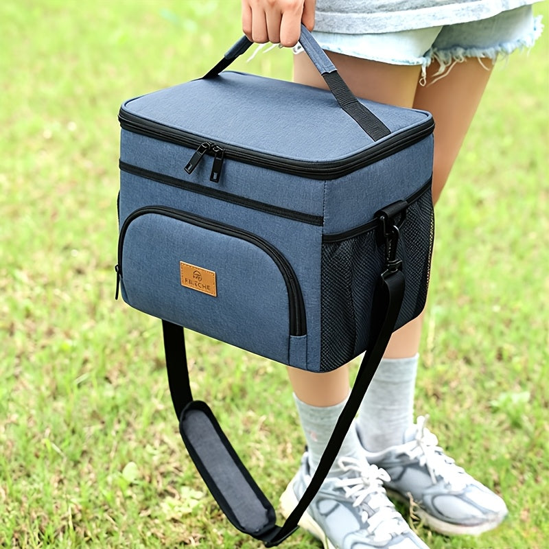 3.05 Gallons Large Capacity Picnic Bag, Non-Food Contact Women'S Insulated Lunch Bag, Reusable Handheld Cooler Bag, Portable Multifunctional Crossbody Bag with Adjustable Shoulder Strap, Thickened Wear-Resistant Fabric And PEVA Lining