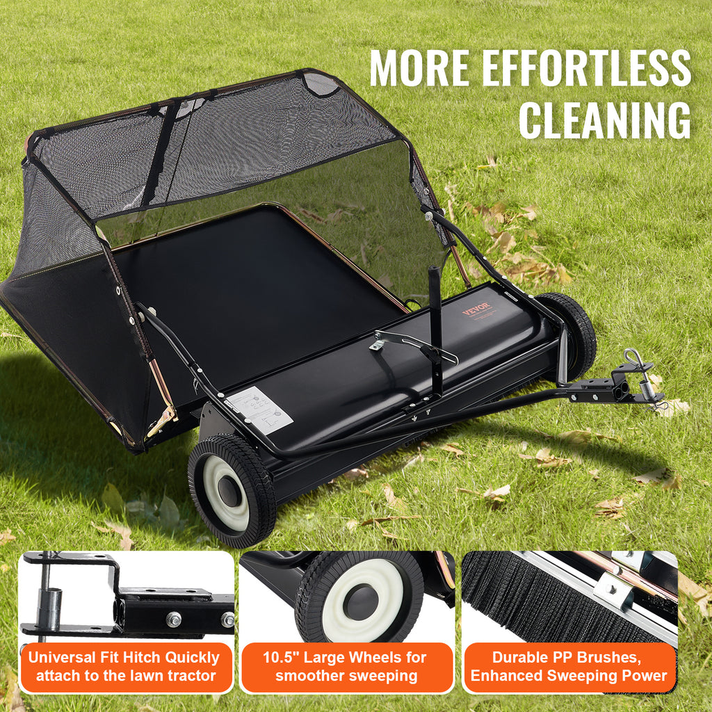 VEVOR Push Lawn Sweeper, 21-inch Leaf & Grass Collector, Strong Rubber Wheels & Heavy Duty Thickened Steel Durable to Use with Large Capacity 3.5 cu. ft. Mesh Collection Bag, 2 Spinning Brushes