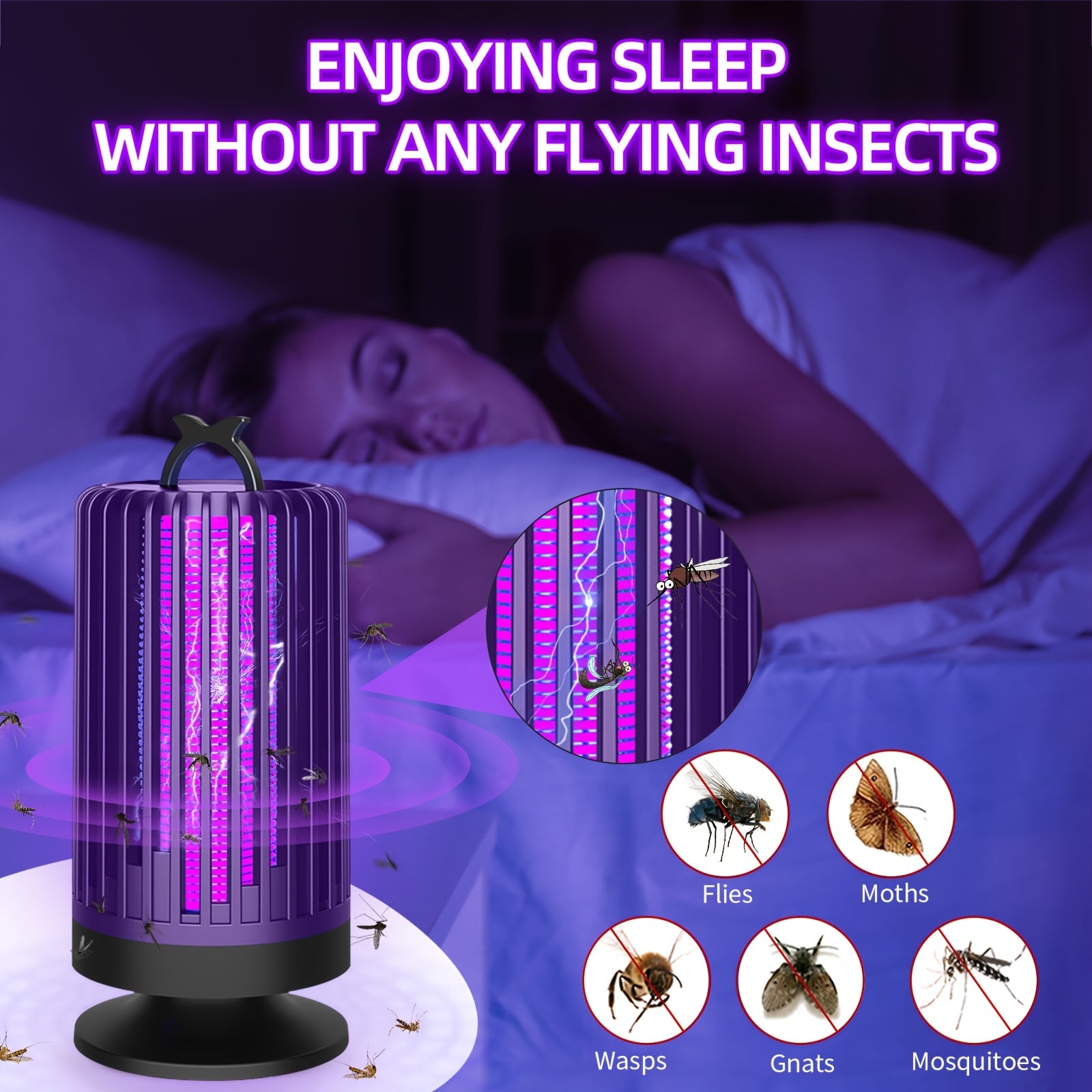 Indoor Electric Mosquito Trap with a Reusable Purple Light, Featuring a Whisper Mode, Covering an Area of 20 Square Meters, And Equipped with a Replaceable Grid for Killing Flies, Suitable for Home, Office, Or Dorm Use