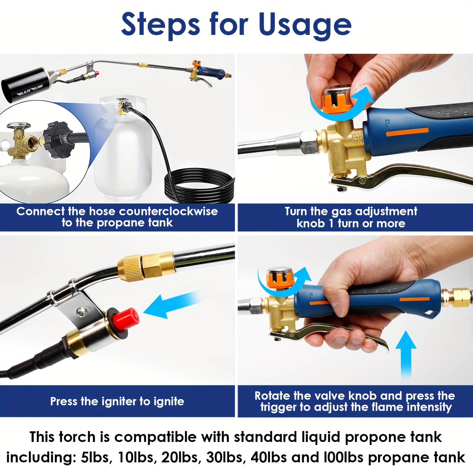 Heavy-Duty Propane Weed Torch, High Flame Output with 10Ft Hose And Turbo Trigger, Multi-Use Outdoor Flame Torch for Weeding, Wood Treatment, Ice Snow Melting (Tank And Fuel Excluded)