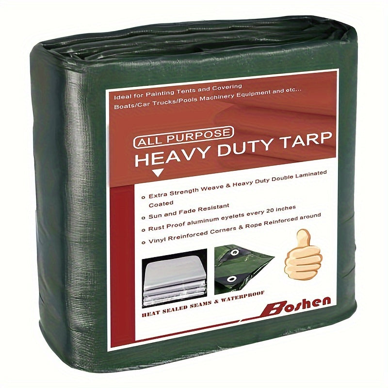 [Heavy Duty Waterproof Tarp] Heavy Duty Tarp, Waterproof 5 Mil Thick Green Plastic Tarpaulin Cover for Outdoor Patio Garden Use, UV Resistant, Poly Tarps for Trailer Car Truck Bike Pool Firewood
