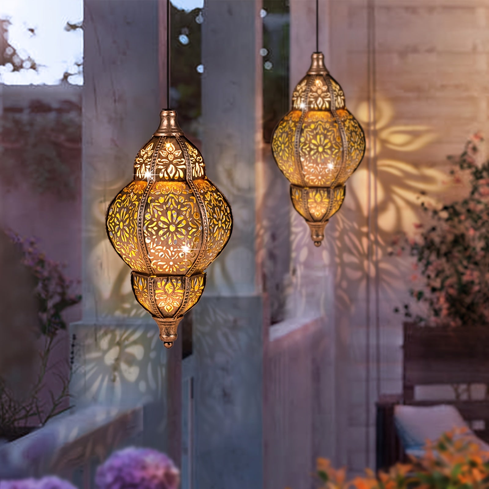 27.17 Inch Outdoor Hanging Lantern Light - Metal Projector Suitable for Garden, Patio, Porch, Lawn & Deck - Detachable Solar Panel, Oil-Rubbed, Ceiling/Pendant Mount