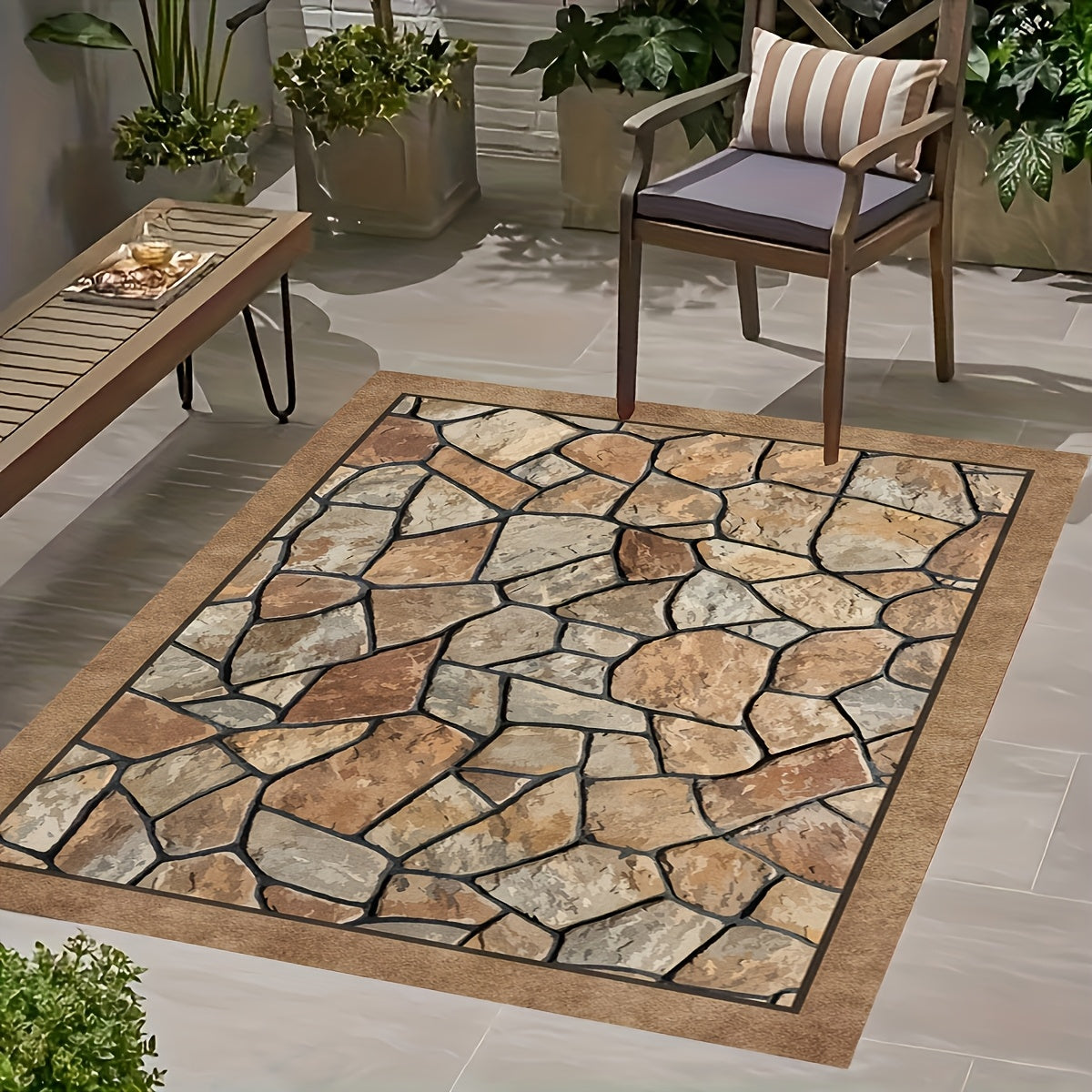 1pc Of Outdoor Patio Carpet With Artificial Stone Pattern, Washable Patio Carpet, Christmas Outdoor Decorations, Local Warehouse Christmas Rectangular Outdoor Carpet And Garden Carpet, Suitable For Camping, RV, Sunroom, Decorative Carpet