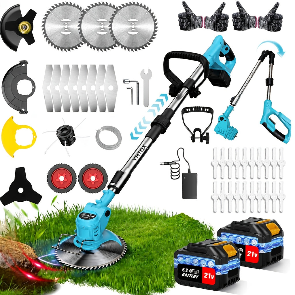 5200mAh Cordless Weed Wacker, 4-in-1 Electric Grass Trimmer, High-Capacity Batteries & Fast Charger, Electric Brush Cutter Kit with 30+ Blades (Metal/Plastic/Saw), Heavy Duty Yard Tool for Garden Patio, for Lawns, Gardens, And Yards Tool Discount,Men