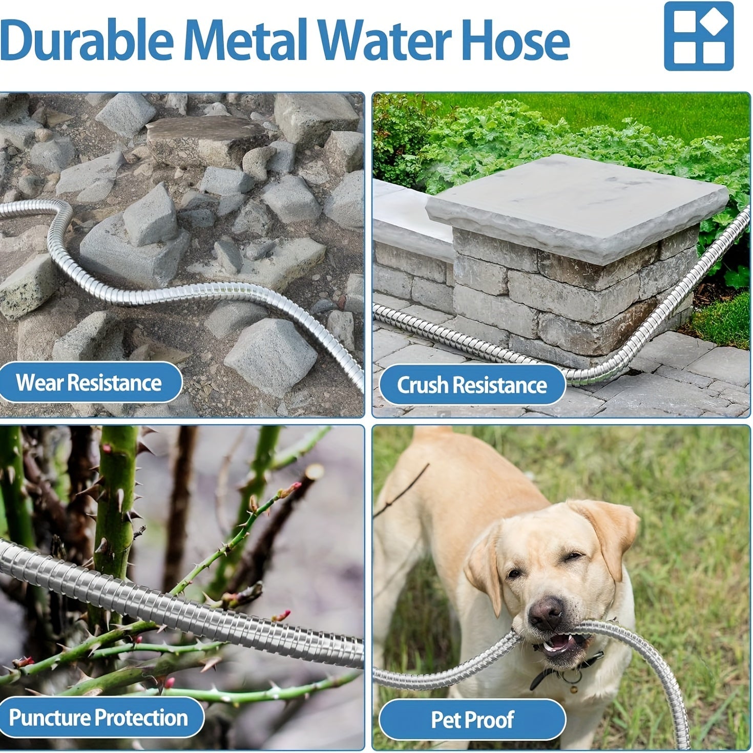 Flexible Metal Garden Hose Featuring a 10-Function Nozzle, Designed to Be Kink-Free, Lightweight, Durable, And Resistant to Crushing, with Easy Coiling And Puncture-Proof Capabilities, Ideal for Yards And Rvs