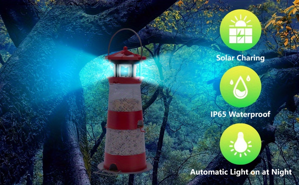 Solar Bird Feeder Lighthouse Hanging Outdoor Birdfeeder Garden Lantern LED Lights Backyard Decor Patio Gifts for Bird Lovers