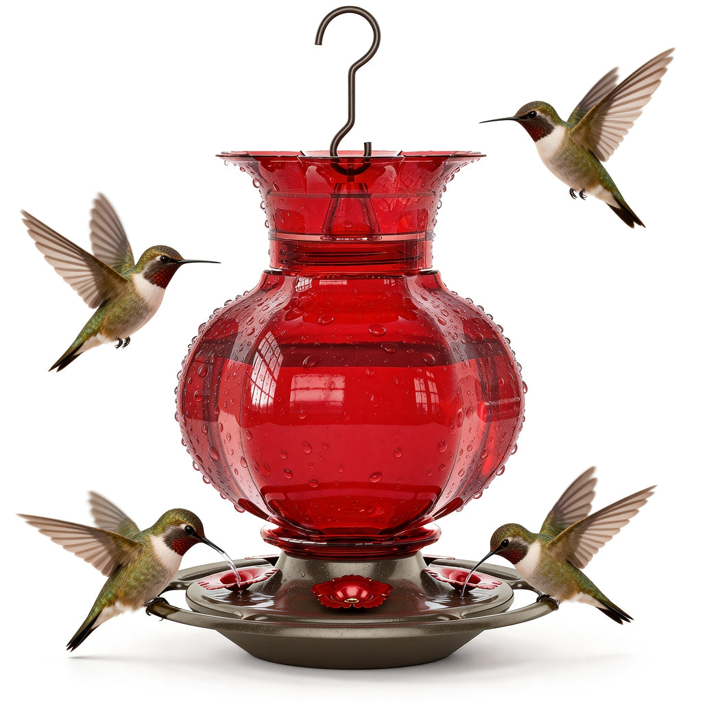 Auslar Hummingbird Feeder, Hummingbird Feeders For Outdoors Hanging, 21 Ounces Glass Hummingbird Feeder With 5 Feeding Stations, Spiral Shape Glass Bottle, Red - Garden Yard Decor Essential, Perfect Valentine'S Day & Mother'S Day Gift