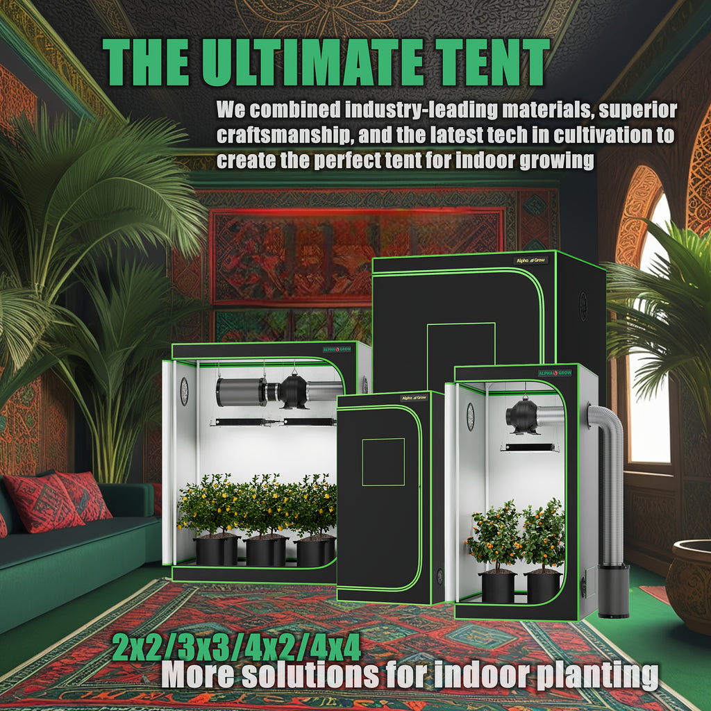 ALPHAGROW Grow Tent Greenhouse Portable 2X2/3X3/4X2/4X4 Ft High Reflective 1680D Mylar Canvas with Observation Window And Floor Tray for Hydroponic, Mushroom, Flower Indoor Plant Growing Home