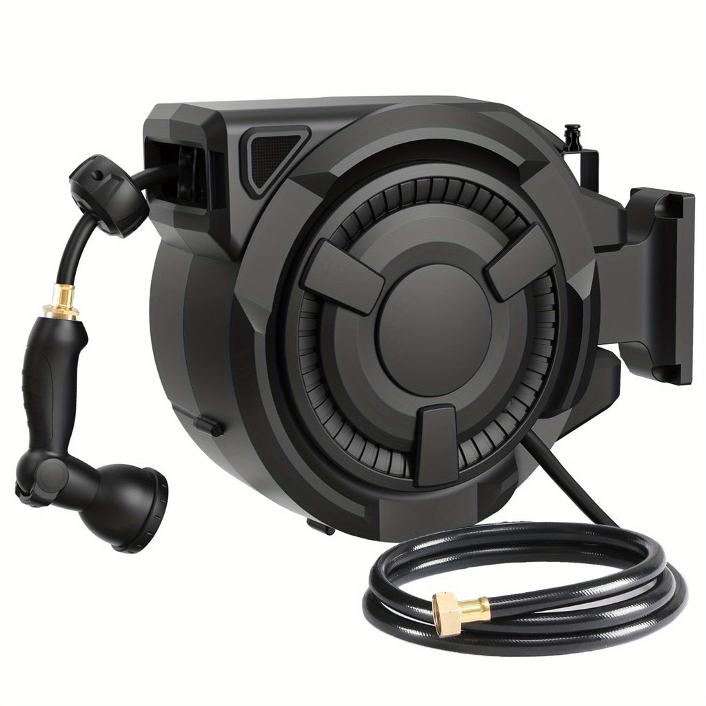 [Heavy Duty Hose Reel] Garden Hose Reel 1/2in & 5/8in, 50ft -130ft, Heavy Duty Automatic Hose Reel, Garden Water Hose Reel, With Slow Return System, Heavy Duty Wall Mounted Hose Reel With 10- Function Sprayer Nozzle, Hose Reels For Outside Heavy Duty