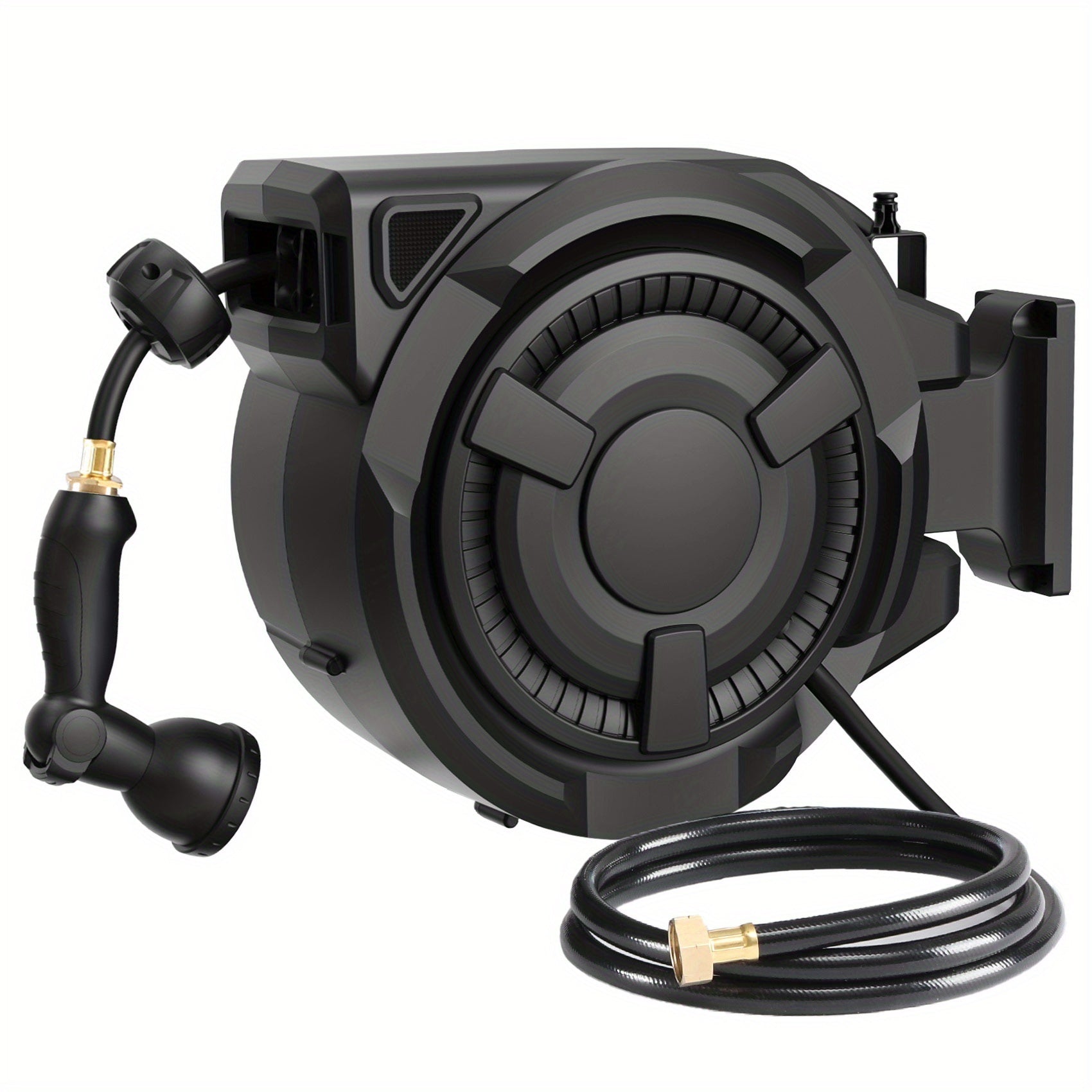 [Heavy Duty Hose Reel] Garden Hose Reel 1/2in & 5/8in, 50ft -130ft, Heavy Duty Automatic Hose Reel, Garden Water Hose Reel, With Slow Return System, Heavy Duty Wall Mounted Hose Reel With 10- Function Sprayer Nozzle, Hose Reels For Outside Heavy Duty