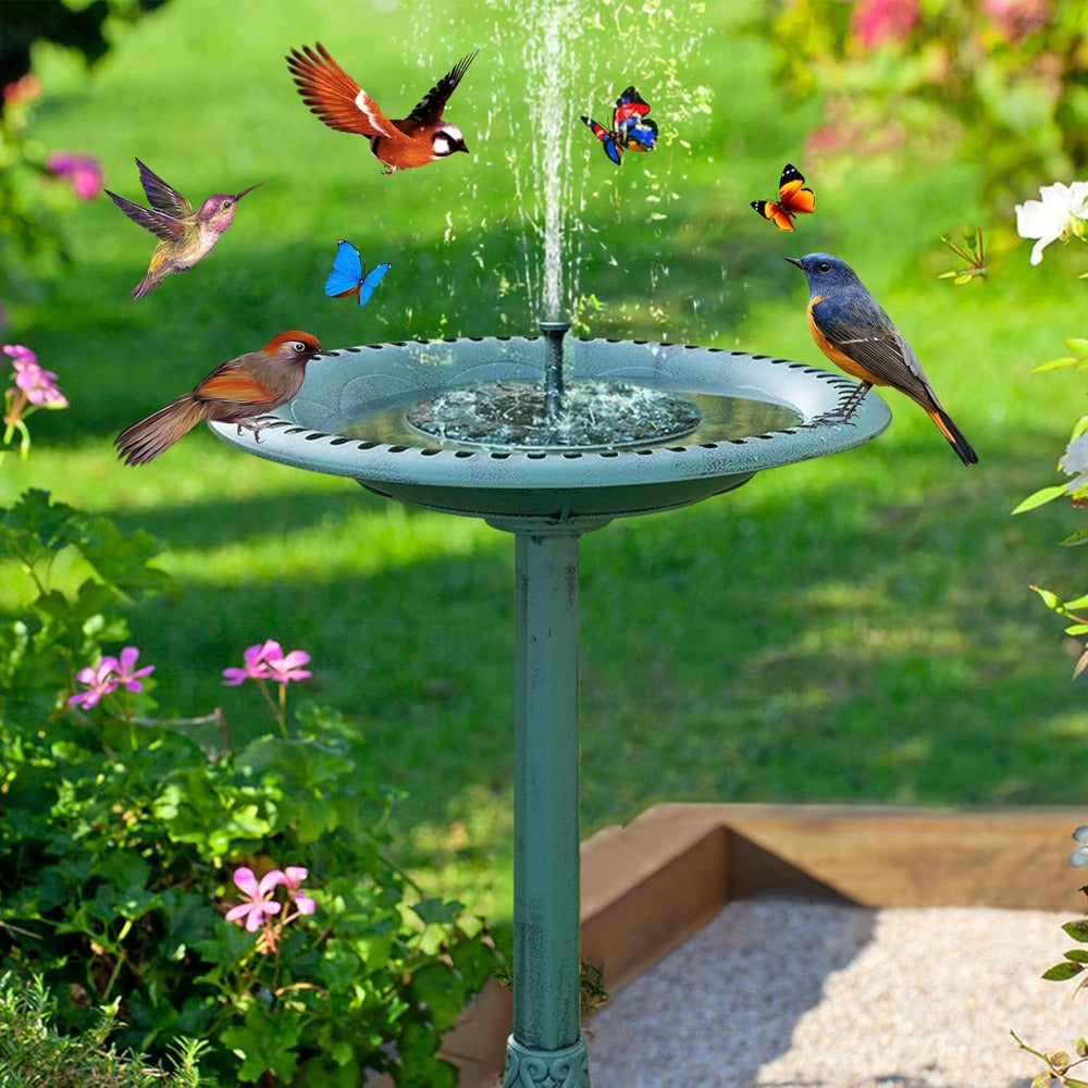 24-inch Outdoor Birdbath Fountain with Water Feature - Base Suitable for Garden, Yard, Balcony - Solar Bird Bath for Robins, Sparrows, Pigeons, Hummingbirds - Plastic -Piece, Green Decorations