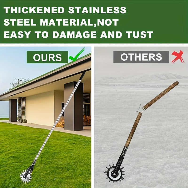 The Sakerplus Wheeled Lawn Trimmer - Features a 3/4 Stainless Steel Handle - And Is Designed for Manual Use - As a Rotary Lawn Edger - It Is Ideal for Yard Weeding And Sidewalk Trimming
