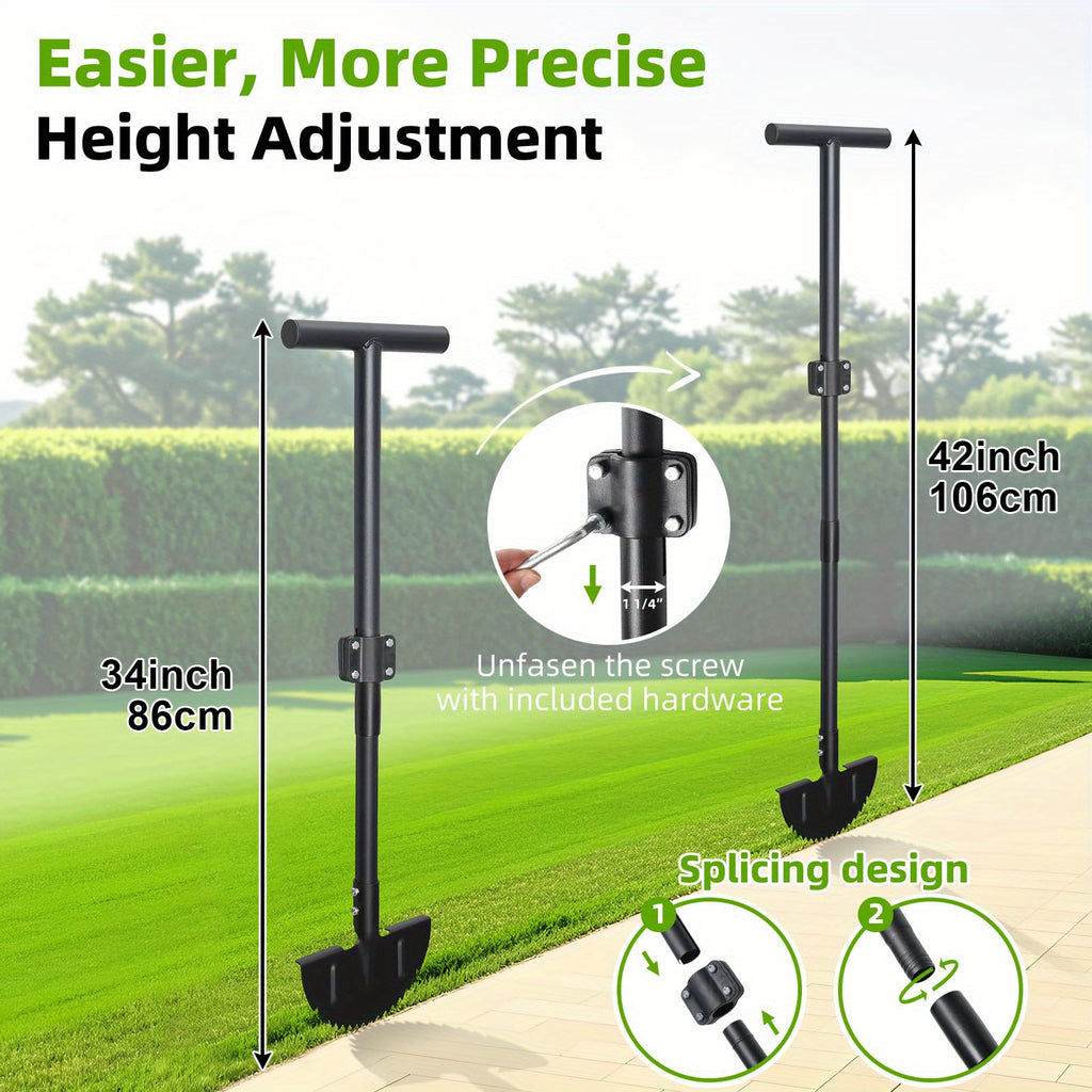 Lawn Edger Tool, Adjustable 34-42 Inch Half Moon Manual Garden Edger Lawn Tool, Heavy Duty Saw Tooth, T-Grip, Long Handle for Driveway, Sidewalk, Flower Bed, Landscaping Grass Step Edging Tool