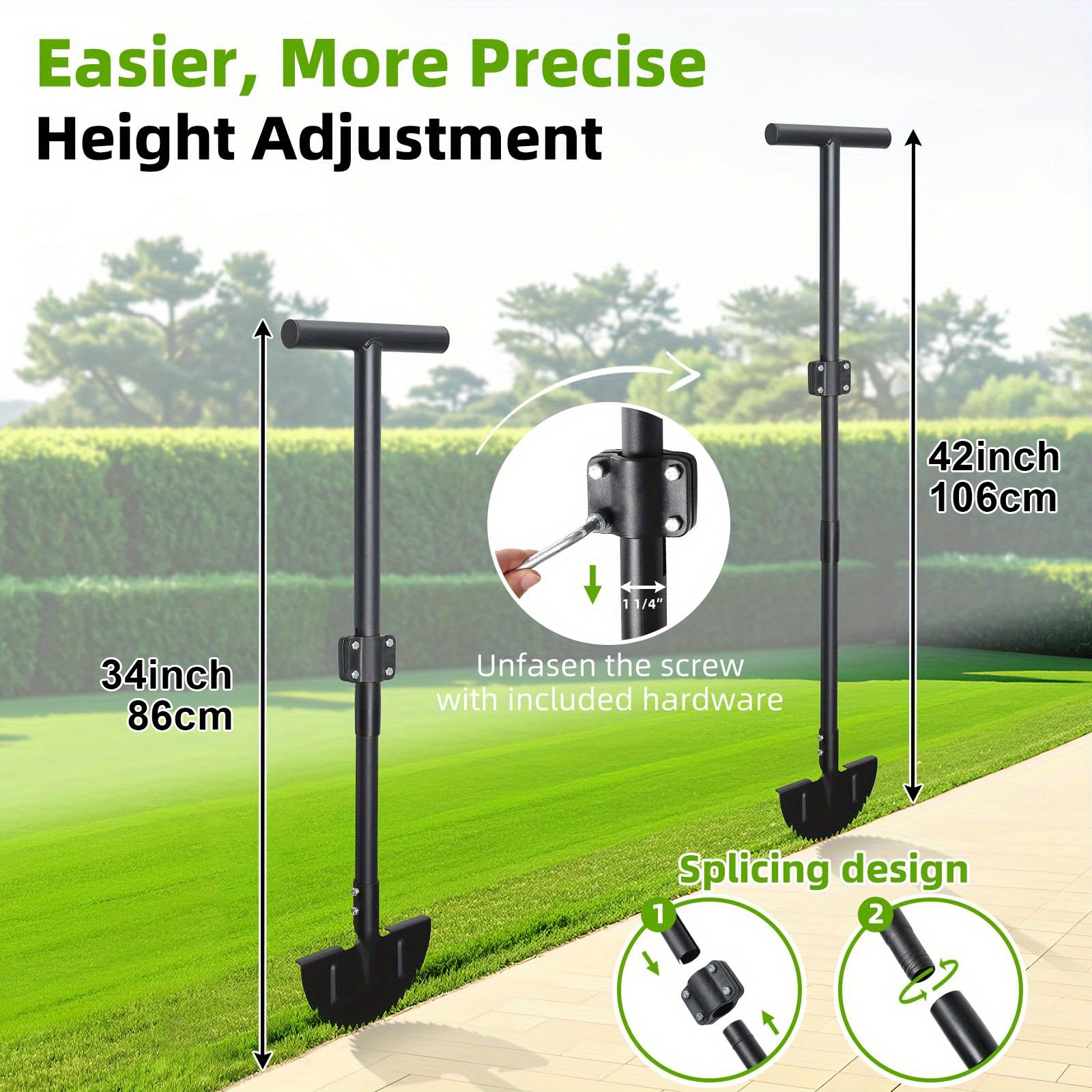 Lawn Edger Tool, Adjustable 34-42 Inch Half Moon Manual Garden Edger Lawn Tool, Heavy Duty Saw Tooth, T-Grip, Long Handle for Driveway, Sidewalk, Flower Bed, Landscaping Grass Step Edging Tool
