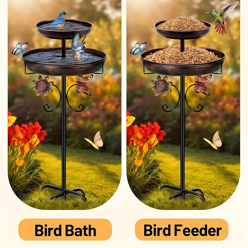 46 Inch Heavy-duty Metal Double-layer Bird Bath Tub -7.9 Feet Plus 12 Inches Double-layer Large Capacity Water Collection Feeding Basin, 5-claw Stable Base, Durable, Courtyard Decoration, Easy To Install And Clean, Multifunctional Bird Feeder