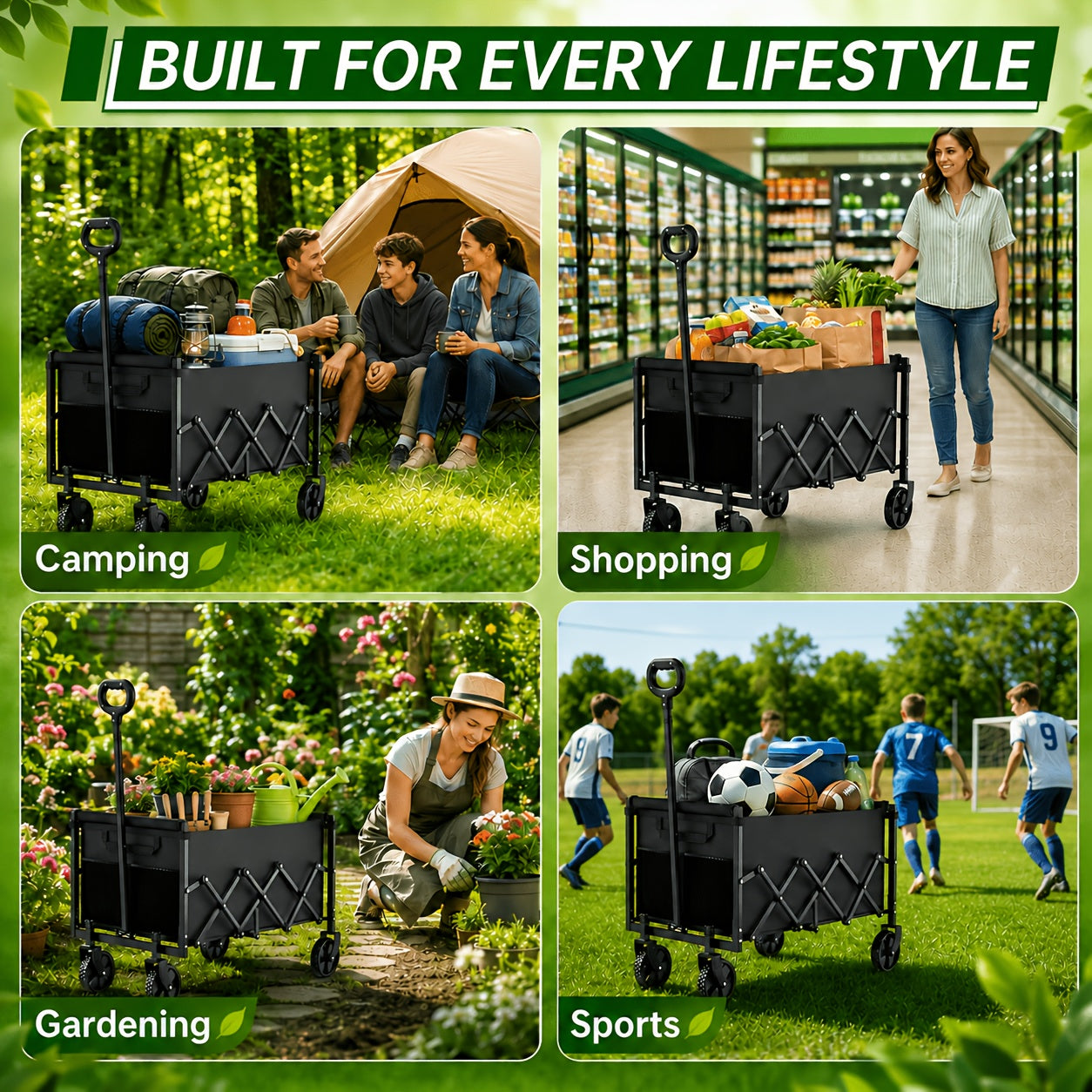 Collapsible Wagon with Wheels, 50/350/450/550 Lbs Wagons Carts Foldable Wagon Cart with Flexible Handle, Lightweight Portable Folding Utility Grocery Shopping Cart for Grocery Sports Garden Camping