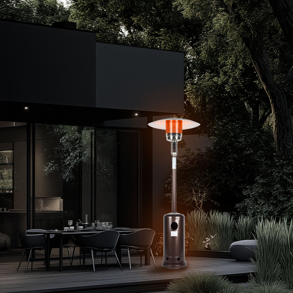 48, 000 BTU Bronze Outdoor Propane Patio Heater with Wheels | Commercial & Residential Use, Metal Tower, Radiant Heating, Freestanding, Includes Lighter Device