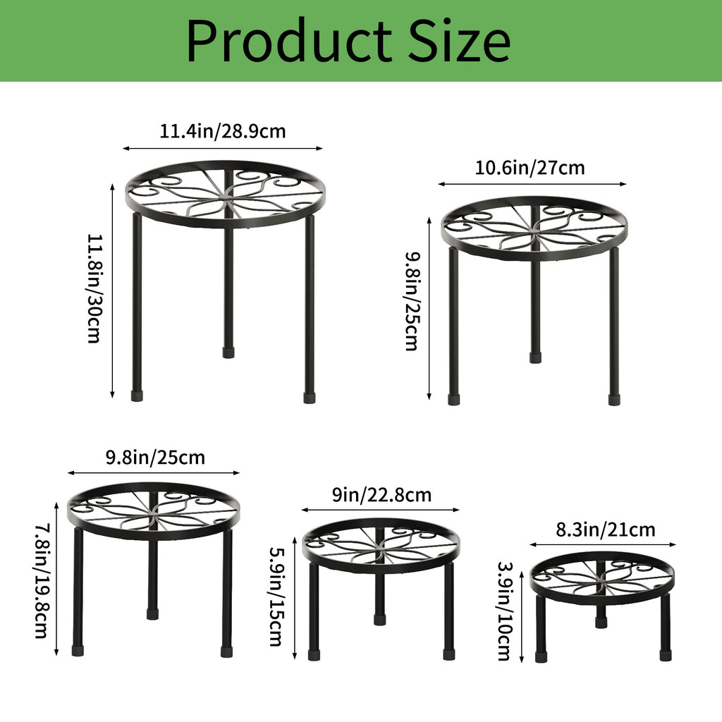WHONLINE 5pcs Set Black Metal Plant Stand With Heavy-duty Design And Thickened Rust-proof Baking Paint Process. Suitable For Various Flower Pot Accessories, Ideal For Living Rooms, Balconies, Courtyards, And Outdoor Plant Stands And Storage