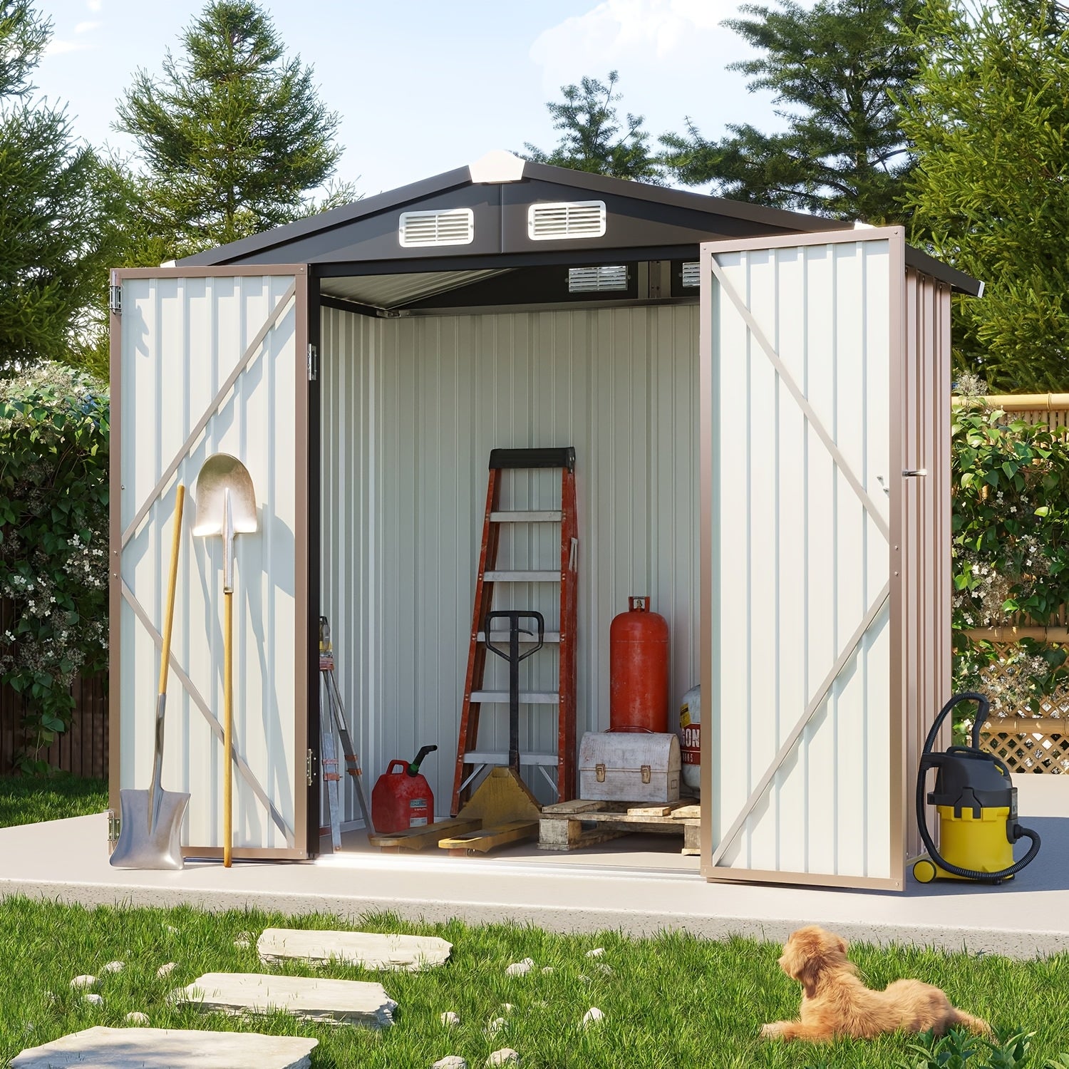 6x4/5x3ft Metal Storage Shed Outdoor - Lockable Tool Shed with Sloping Roof & Heavy-Duty Frame for Garden/Backyard/Poolside Storage