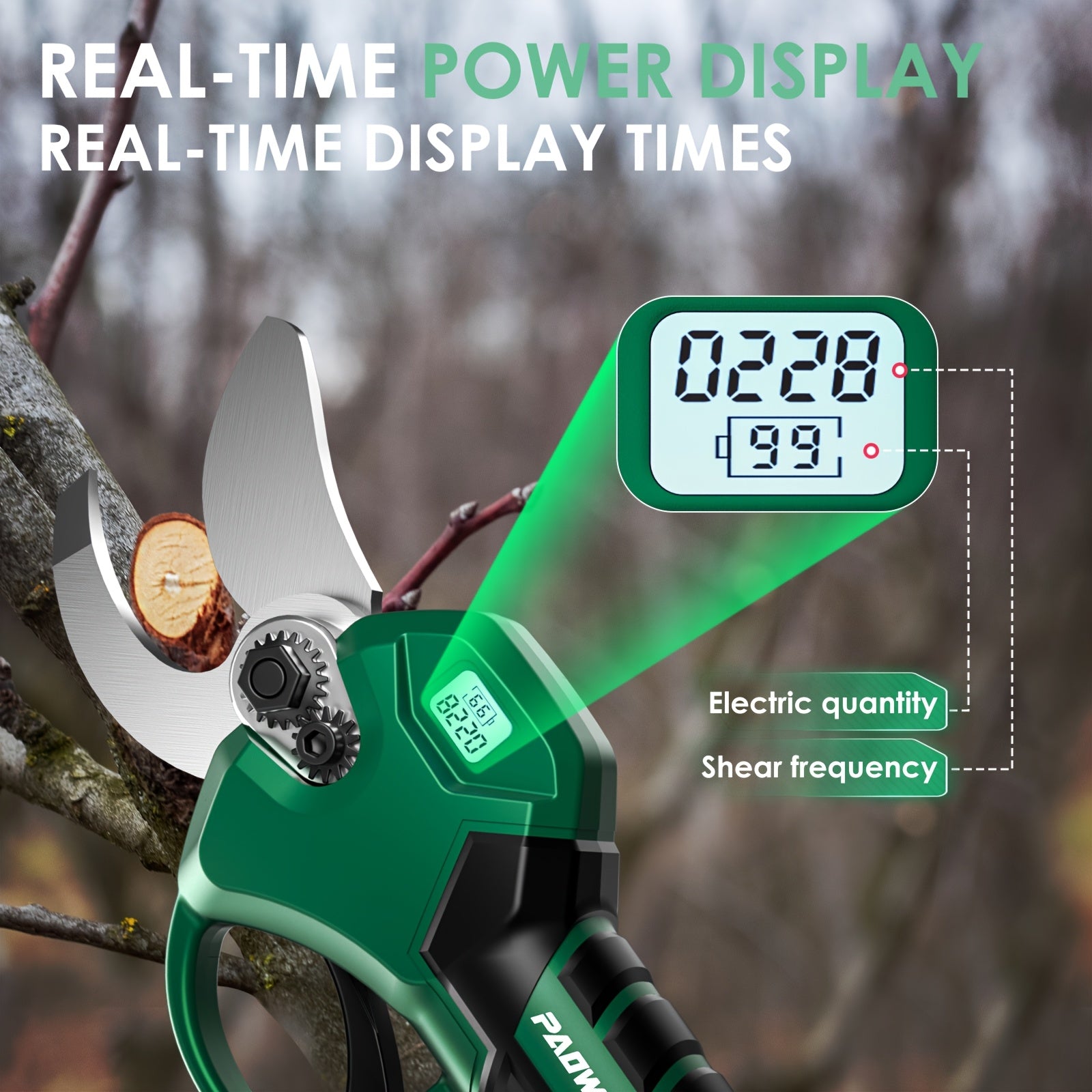 Electric Pruning Shears, Cordless Electric Pruner With 2pcs Rechargeable Lithium Battery Powered & 1 Extra Blades, 41mm (1.6 Inch) Cutting Diameter Electric Pruning Shears Cordless